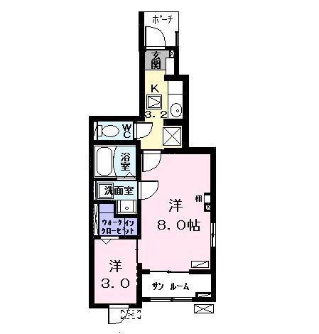 プラシード I(1K/1階)の間取り写真