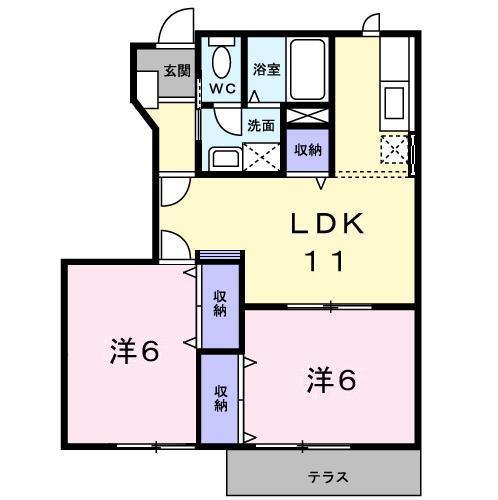 リバーサイド門 A(2LDK/1階)の間取り写真