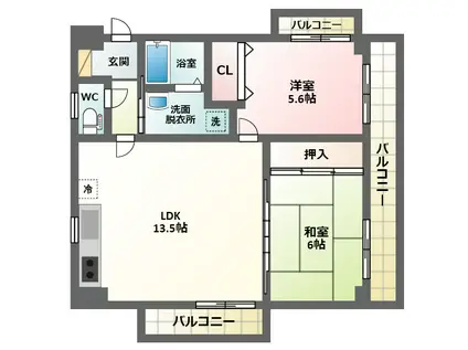 クレスト東田辺(2LDK/4階)の間取り写真