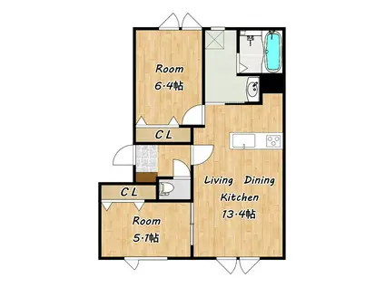 ＪＲ石北本線 北見駅 徒歩27分 2階建 築5年(2LDK/1階)の間取り写真