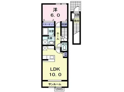 エルムグラース(1LDK/2階)の間取り写真