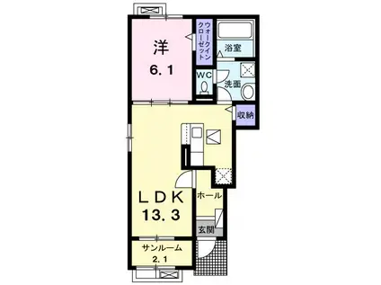 スピアA(1LDK/1階)の間取り写真
