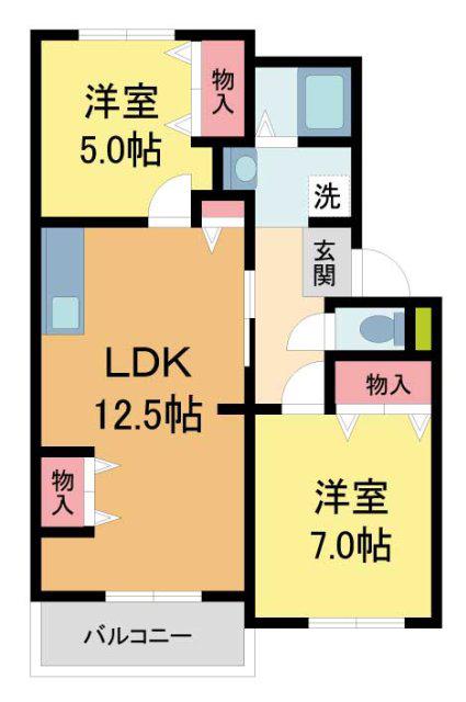 ブランユーカリA棟(2LDK/1階)の間取り写真
