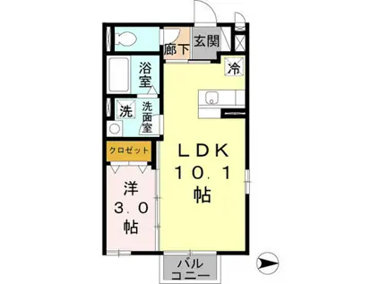 ヒルズ 羽衣(1LDK/2階)の間取り写真