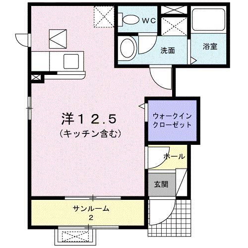 オルタ フルール(ワンルーム/1階)の間取り写真