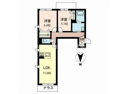 LUANA湘南(1K/1階)の間取り写真