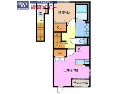 レインボーヒルズ ネクスト(1LDK/2階)の間取り写真