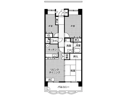 ビレッジハウス潮見タワー 1号棟(3LDK/4階)の間取り写真