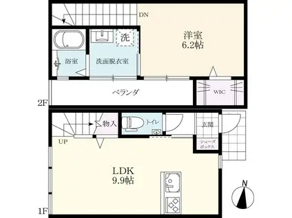 プレミアム高木瀬東(1LDK/1階)の間取り写真