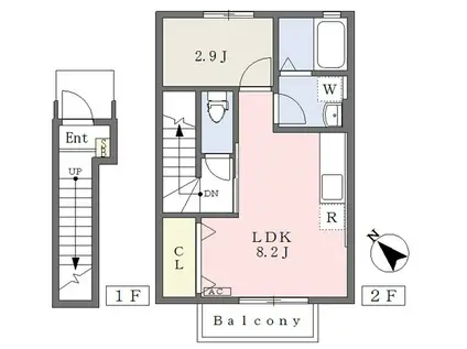 エメラルド ポエムA棟(1LDK/2階)の間取り写真