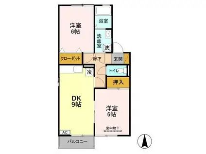 フラワーレジデンスソレイユD(2DK/2階)の間取り写真