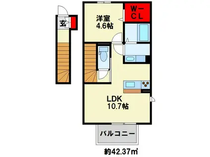 イオメールかんだ A棟(1LDK/2階)の間取り写真