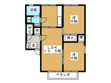 ボンビラス・HOSONO B(2LDK/1階)の間取り写真