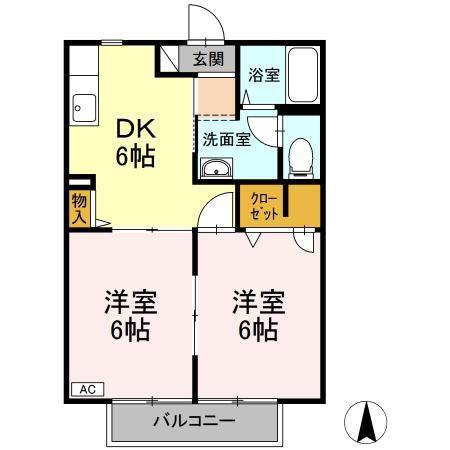 ハイネス本宮 A棟(2DK/2階)の間取り写真
