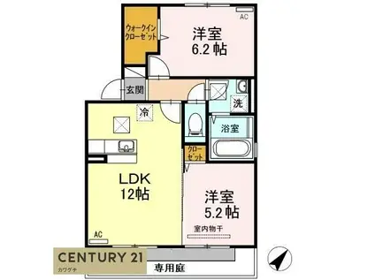 グランディールウベB(2LDK/1階)の間取り写真