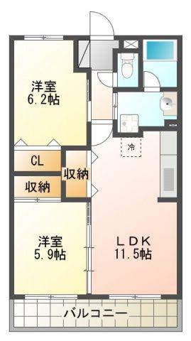 IBBIV(2LDK/2階)の間取り写真