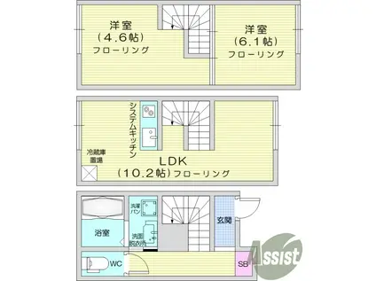 INHERIT木町通(2LDK/1階)の間取り写真