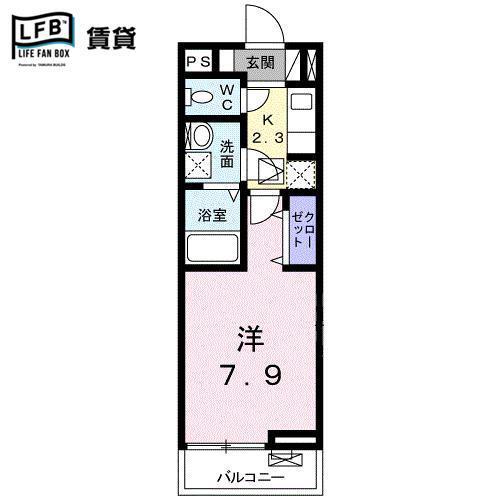 サンビレッジ F(1K/1階)の間取り写真