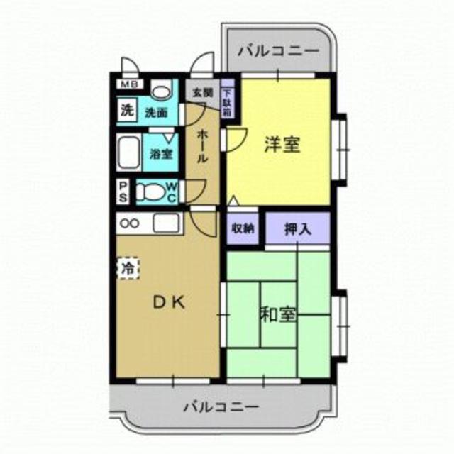 サンライズ吉野B棟(2DK/1階)の間取り写真