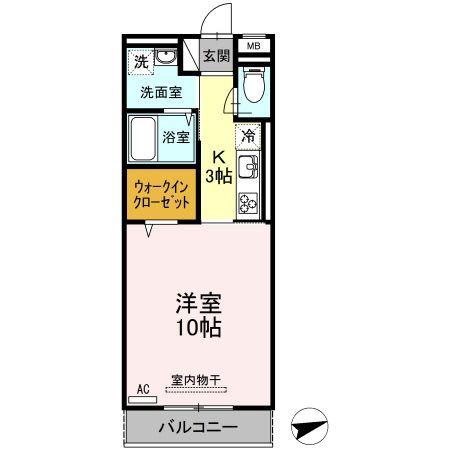 ボヌール SA(1K/3階)の間取り写真