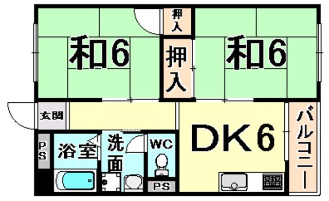 第一ハイツ武庫庄(2DK/3階)の間取り写真
