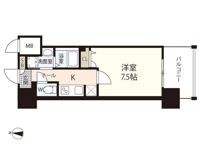 S-RESIDENCE国泰寺町一丁目(1K/14階)の間取り写真