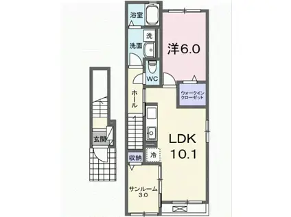 ウッドスプリング山根 B(1LDK/2階)の間取り写真