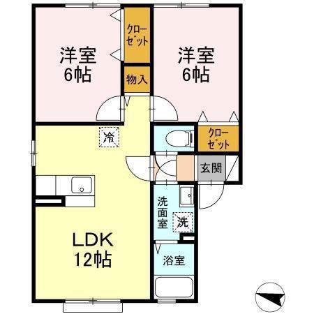 サンモール稲田A(2LDK/2階)の間取り写真