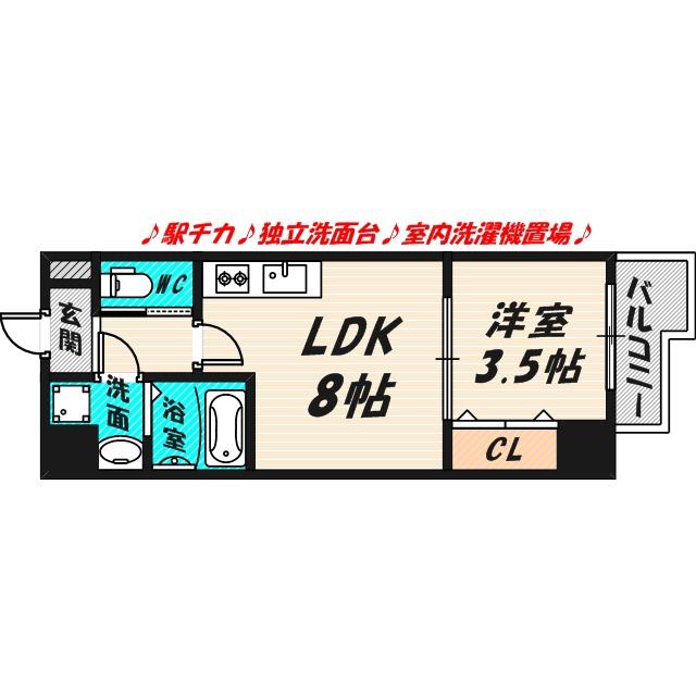 ヴィゴーレ ミヤコジマ(1LDK/3階)の間取り写真