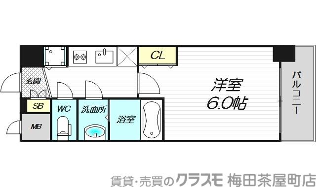 グランカリテ北梅田(1K/3階)の間取り写真