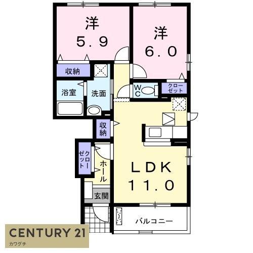ビッグアイランドハーヴェストB(2LDK/1階)の間取り写真