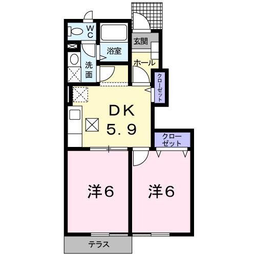エル美里(2DK/1階)の間取り写真