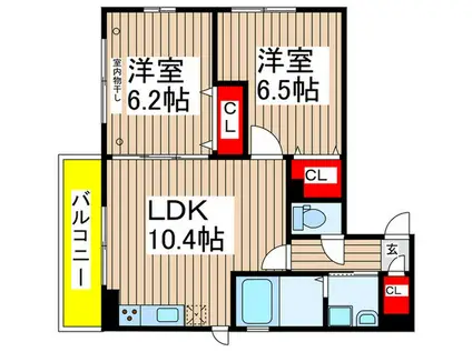 サンライズ船橋(2LDK/3階)の間取り写真