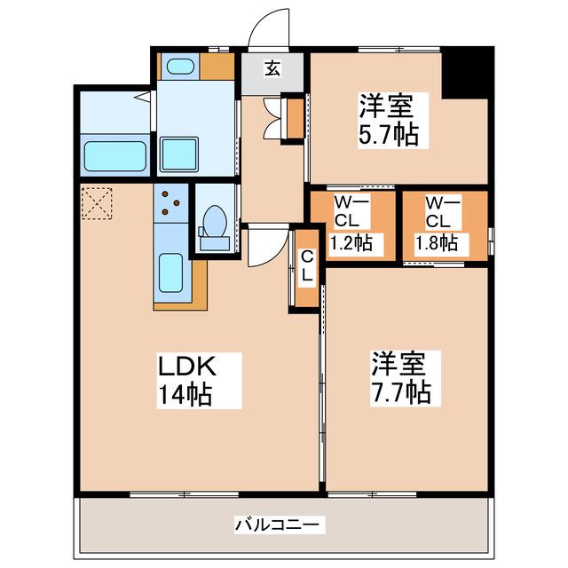 キャッスル上野 3番館(2LDK/2階)の間取り写真