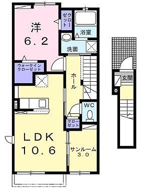 コート・ド・ブラン(1LDK/2階)の間取り写真