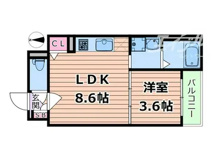 グリッター上新庄(1LDK/2階)の間取り写真