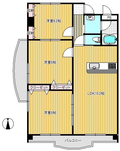 メルベーユ城南(3LDK/3階)の間取り写真