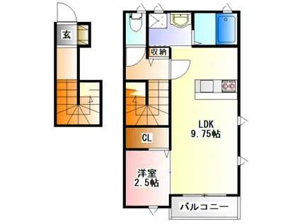 ベルリード三田(1LDK/2階)の間取り写真
