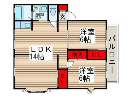 サンハイツ大津ケ丘2号棟(2LDK/2階)の間取り写真