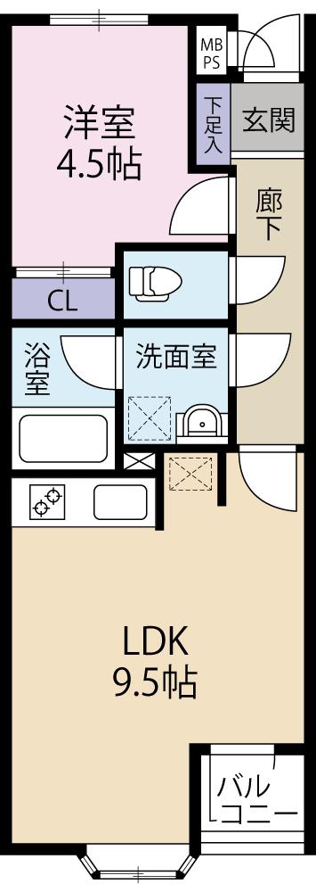 シティパル旭ヶ丘(1DK/2階)の間取り写真