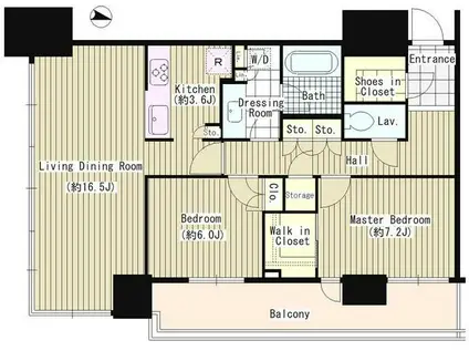 赤坂タワーレジデンスTOP OF THE HILL(2LDK/17階)の間取り写真