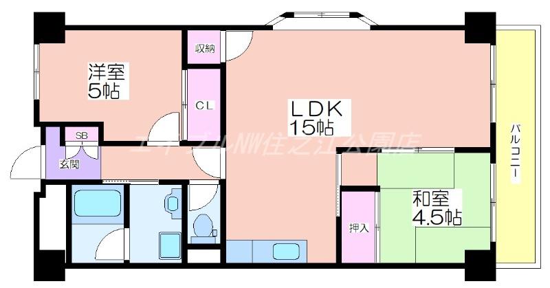 パレ北加賀屋(2LDK/4階)の間取り写真