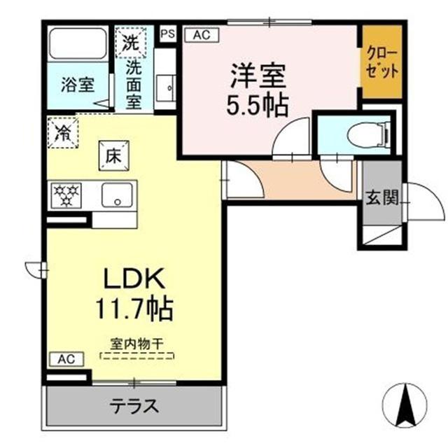 トリシア三輪(1LDK/1階)の間取り写真
