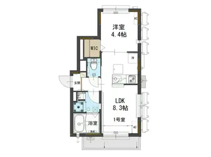 ハピネス新堀(1LDK/1階)の間取り写真