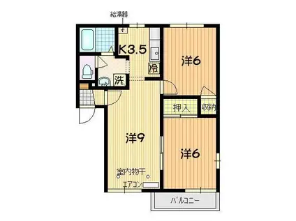 カーティングハウスA(3K/2階)の間取り写真