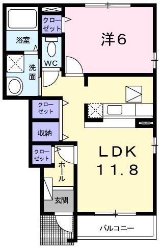 ベラヴィスタA(1LDK/1階)の間取り写真