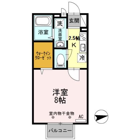 ソレイユ東野(1K/2階)の間取り写真