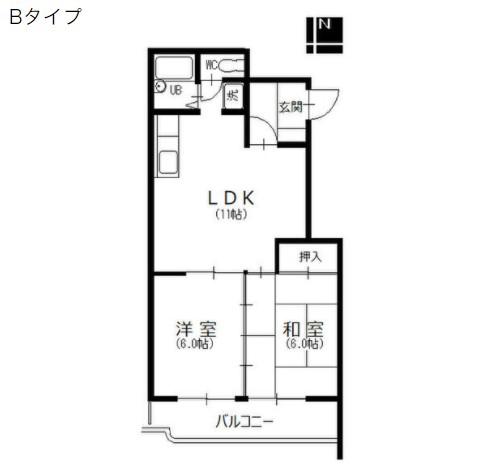 プロクシィスクエア香坂(2LDK/4階)の間取り写真