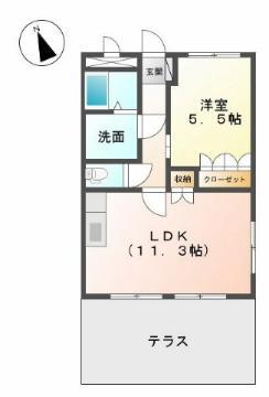 グランチェスタフォンティーヌ(1LDK/1階)の間取り写真