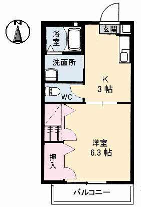 シャーメゾン新湯野(1K/2階)の間取り写真